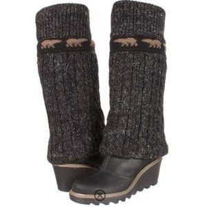 10 Sorel Crazy Cable Wedge Black Waterproof Tall Leather Sweater Boots 1…